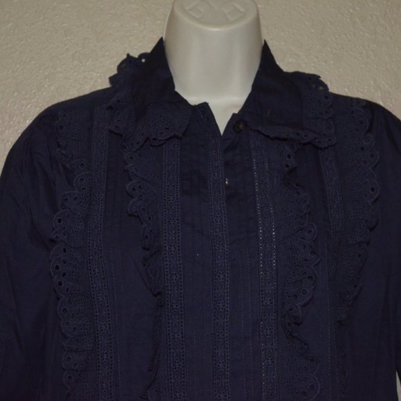 NWT $332 Antik Batik Navy Diane Big Long Sleeve Blouse - Picture 4 of 10